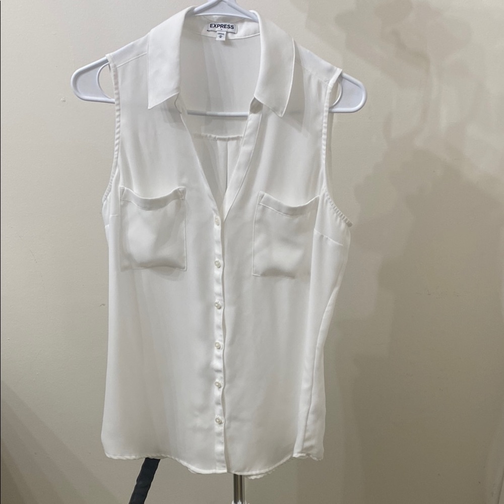 Express White Sleeveless Button Down Shirt
